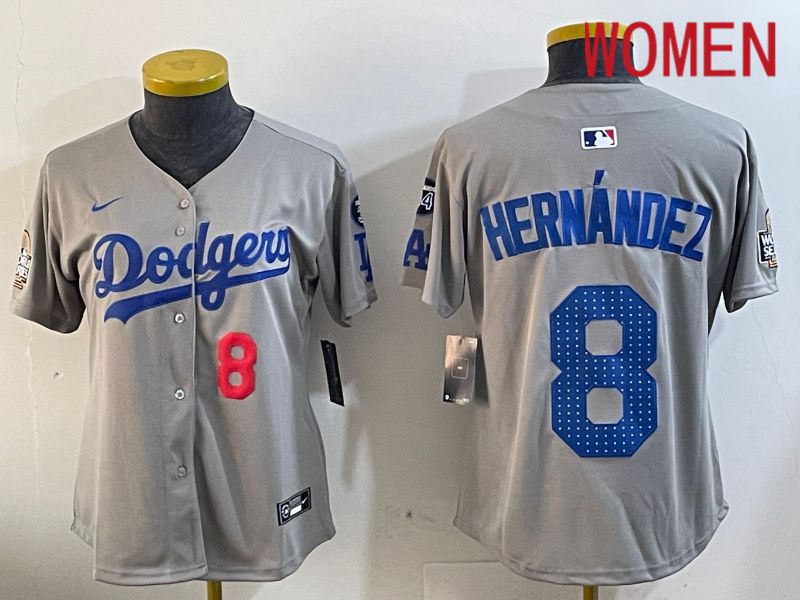 Women Los Angeles Dodgers 8 Hernandez Grey Game 2024 Nike MLB Jersey style 12054